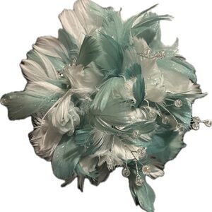 Elegant White and Teal Feather Bouquet